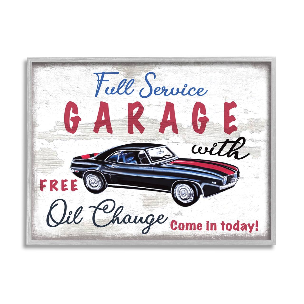 Stupell Industries Vintage Rustic Full Service Garage Sign Sports Car Framed Giclee Art